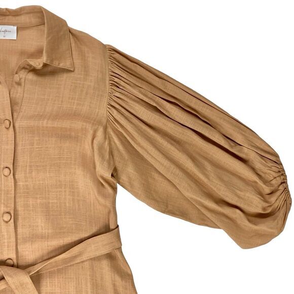Girl And The Sun Dress Womens Size Medium Tan Linen Button Front Summer Mini - Picture 6 of 16